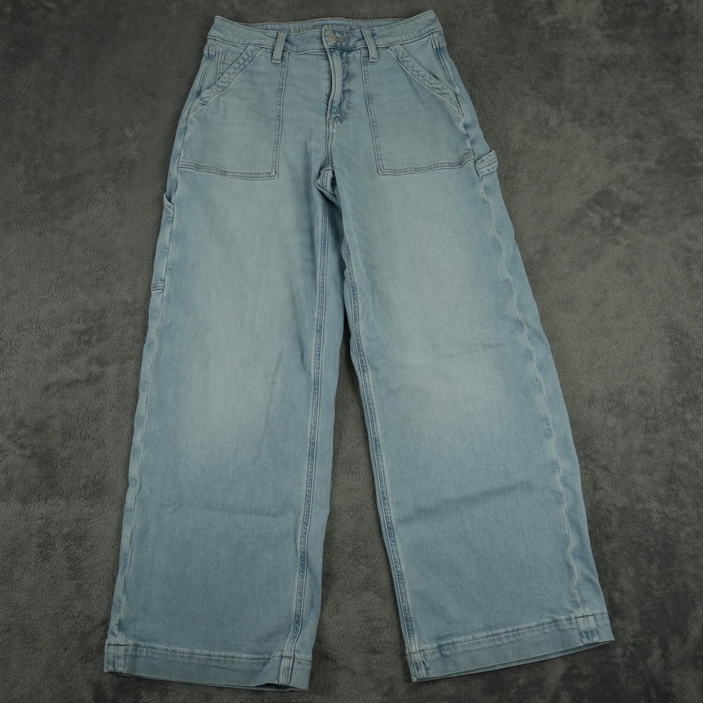 American Eagle Baggy Wide Leg Jeans Womens 4(28x28) Light‎ Wash Super High-Rise